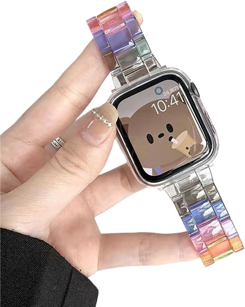 Compatible with Apple Watch Band 49mm 46mm 45mm 44mm 42mm 41mm 40mm 38mm, Fashion Lightweight Bracelet Strap for iWatch Series10/9/8/7/6/5/4/3/2/SE/Ultra 2 (Acrylic Colorful)