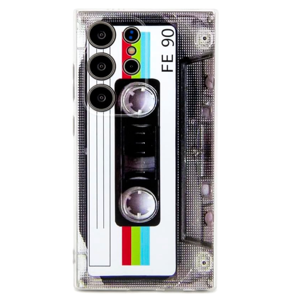 FAteamll Case for Galaxy S24 Ultra Shockproof Scratchproof with TPU Soft Bumper Retro Cassette Tape Case Compatible with Samsung Galaxy S24 Ultra