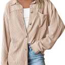 Fashion Women's Button Down Shirts 2025 Fall Long Sleeve Textured Stripe Tops Oversized Shacket Jacket Knit Blouses XL