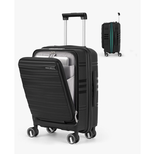 RAINSMORE Expandable Carry on Luggage 20 Inch, Airline Approved Carry on Suitcase with Front Pocket&Laptop Compartment, Hardshell Rolling Travel Luggage with Spinner Wheels,Black