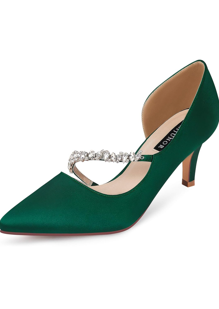 ERIJUNOR Women Mid Kitten Heels Closed Pointy Toe D’Orsay Pumps Wedding Party Shoes, 9