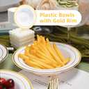 100 PCS Plastic Bowls with Gold Rim, 12oz Premium Heavy Duty Soup Bowls, Dessert and Salad Bowls for Party, Wedding and Holiday