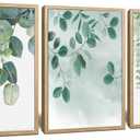 Botnical Canvas Wall Art, Boho Plant Wall Decor Pictures Posters for Bedroom, Minimalist Floral Artwork Prints for Living Room, Sage Green Leaf Painting for Bathroom Office Decorations 12"x16"x3 Pcs (12"x16" x 3 Natural Wood Framed, Minimalist Artwork - D)