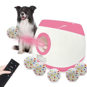 SOCO Automatic Ball Launcher for Dogs Large- 3 Distance Settings (40/60/80FT) w/Remote Control | 2.5" ETPU Tennis Balls | Indoor/Outdoor Dog Toy | 6 Balls & Quick Charge Included