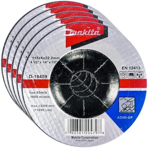 Makita 5 Pack - 4.5" Grinding Wheel For Grinders - Aggressive Grinding For Metal - 4-1/2 x 1/4 x 7/8-Inch