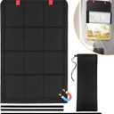 RV Door Window Shade, Foldable Magnet RV Blackout Window Cover, UV Rays Protection Camper Trailer Window Cover, Waterproof Thickened Oxford and Silver Fabric with Storage Bag (Black Silver) (25 x 16 inches)