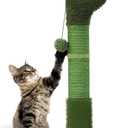 OTOB 36" Tall Cat Scratching Post, Natural Sisal Rope Cactus Cat Scratch Post, Vertical 6-in-1 Interactive Turntable Cat Scratcher Post with Soft Ball Toys, Protect Your Furniture for All Indoor Cats (Green)