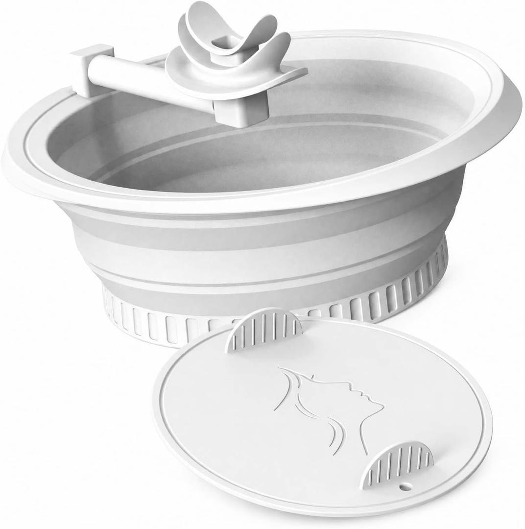 Face Ice Bath Bowl Silicone with Breather Tubes (White) | Silicone Breather Tubes, Cold Plunge Puffiness Relief, Migraine & Sinus Ice Therapy, Portable Face Tub, Red Light Compatible