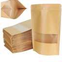 300 pcs Kraft Ziplock Bag 5.9 x 8.7 Inch Reusable Kraft Pouch with Tear Notch and Matte Window for Food Storage, Stand Up Heat sealable Zipper Bags for Home or Business