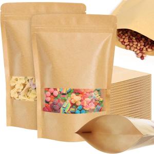 100 Pcs Resealable bags,Stand Up Kraft Paper Bags with Matte Window, Zip Lock Food Storage Bags for Packaging Products, Reusable, Sealable Bag for Packaging, 3.5" x 5.5"