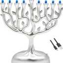 Silver Matte Small Electric Menorah, Tree of Life Design Hanukkah Menorah, LED, Travel, Light It Anywhere! Batteries or USB Powered, Micro USB 4 Inch Cable Included, Measures 6 Inches Tall