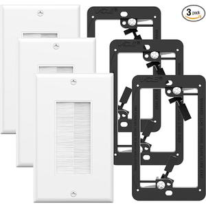 VCE Brush Wall Plate with Low Voltage Box, Decorator Wall Cover with Low Voltage Mounting Bracket for WallMount TV, Black, 3Pack (White+Black)