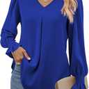 Funlingo Women's 2026 Long Sleeve Tops Dressy Casual V Neck Tunic Shirts Loose Chiffon Work Blouse
 M