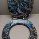 Elongated Toilet Seat Teal Blue Ocean Octopus Coral Reefs Art Resin Toilet Seat Easy to Install Quietly Close Quick Release Hinges Decorative Toilet Seat with Cover (pattern1)