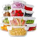 HOMBERKING 24pc Glass Food Storage Containers with Lids, Glass Meal Prep Containers with Leak Proof Snap Lock Lids, Airtight Bento Lunch Boxes, Kitchen Storage (12 lids & 12 Containers) - White (12 Pack 11~35oz)