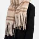 Womens Scarf Winter Big Colorful Checked Thick Warm Soft Scarves Casual Tassel Blanket Scarf (Khaki)