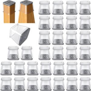 32 Pcs Square Chair Leg Protectors for Hardwood Floors,Felt Furniture Floor Protectors with Silicone Caps, Large Size (Fits Chair Legs with Side Length: 1-1/16'' to 1-5/8'')