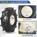 11x4.00-4" Tubeless Tiller Tire and Wheel, 3/4" Axle Size, 3-1/8" Centered Hub, Agriculture Super Lug Tractor & Trencher Tire, Compatible with Craftsman & Troy-Bilt Tiller, 1 Pack