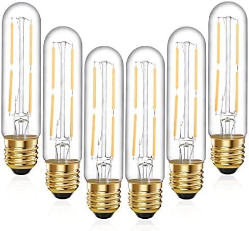 TIANSHQ 6 Pcs E26 T10 LED Tubular Light Bulbs, Daylight White Edison Bulb 4000K 4W Dimmable T10 Led Bulb for Pendant Lights, Lamps, Outdoor Long Light Bulbs (4W, 4000K)