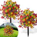 2 Pack Artificial Boxwood Topiary Ball Tree with Ground Spikes, 23.6" UV Resistant Fake Shrubs with Colorful Violet for Outdoor, Realistic Faux Bushes for Indoor Front Door Garden Porch Patio Decor