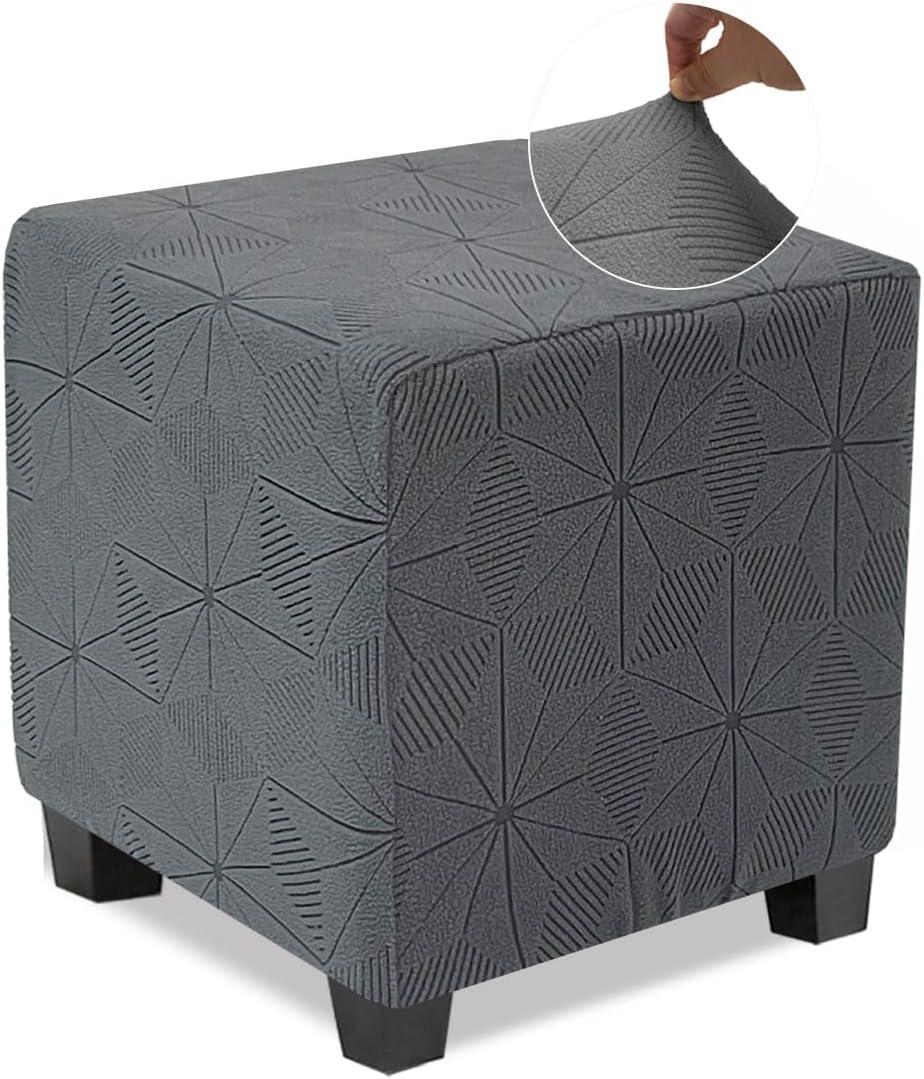 NeColorLife Small Ottoman Cover - Stretch Ottoman Slipcover in Soft Knitted Jacquard for Wohnzimmer Storage Stools (Grey, 1PC)