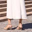 wetkiss Nude Heels for Women Kitten Heels Woman Sandals Low Heeled Sandal Cute Strappy Square Toe, Nude, Size 9.5