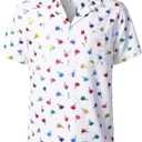 ZEROYAA Men Stylish Print Cuban Shirt Short Sleeve Button Down Relaxed Fit Shirts Beach Hawaiian Vacation Tops 2XL