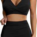 GRAPENT High Waisted Bikini Sets for Women Twist Front Tie Back 2 Piece Bathing Suit V Neck Ruched Swimsuits Bikinis (Small, Black)