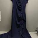AISIZE Women's Elegant Off Shoulder Ruffle Formal Evening Long Dress (X-Large, Navy Blue)