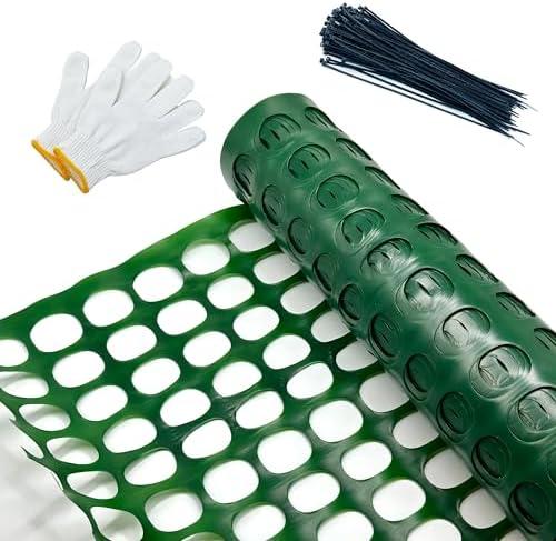 Fafaland Safety Fence Garden Netting Roll 4 X 100 Feet with Zip Ties, Temporary Reusable Plastic Mesh Fencing Netting for Snow Fence, Animal Barrier, etc. (4' X 50‘ SW, Green)