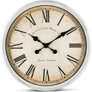 Bernhard Products Large Decorative Wall Clock 20 Inch Silent Non Ticking Battery Operated Quartz Vintage Stylish with Rustic White Rim for Home Living/Dining Room Kitchen & Over Fireplace