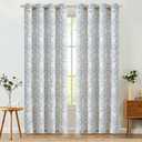 Jinchan Linen Curtains for Bedroom Blue Curtains Damask Patterned 84 Inches Long for Living Room Light Filtering Vintage Curtains Baroque Style Drapes Grommet Window Treatments 2 Panels Set