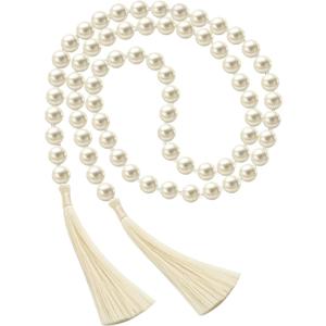 Quelay 58 Inch Pearl Glass Bead Garland 16mm with Tassels Elegant Boho Wedding Table Decor Healing Bead Prayer Fringe Wall Shelf Hanging for Wedding Party Farmhouse Rustic Home Decoration(Beige)
