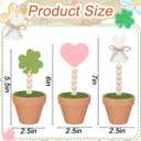 Set of 12 Interchangeable Seasonal Decor Valentine St Patricks Day Easter Table Decor Heart Shamrock Bunny Artificial Potted Plant Wooden Sign on Stand Table Centerpiece for Holiday Gifts