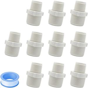 10PCS 1/2" to 3/4" PVC Pipe Fittings Nipple G1/2 X G3/4 Male to Male Thread Coupling Hex Straight Adapter Connector