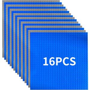 16 Pack Classic Baseplates Building Plates for Building Bricks 100% Compatible with All Major Brands-Baseplate, 10" x 10", Grey,Blue