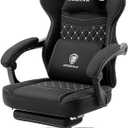 Dowinx Gaming Chair Breathable Fabric Game Chair with Gel Pad and Storage Bag, Comfortable Gamer Chair with Pocket Spring Cushion, Ergonomic Computer Chair with Footrest, Black