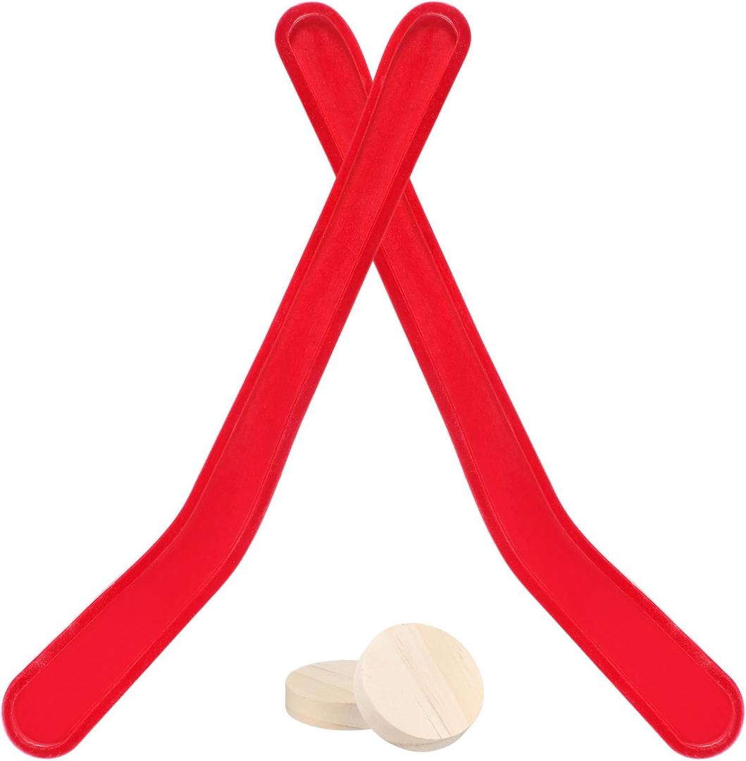Soulchen 2 Sets Replacement Hockey Sticks and Pucks for Classic Wooden Tabletop Games Hockey Game Slap Shot Extra Accessories for Family Adults Kids Children (Red)