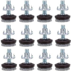 OwnMy High Density Felt Glide Pads Adjustable Furniture Levelers Chair Table Leg Levelers Floor Protector Pads with Metal T-Nuts - Adjustable Height 0.5" to 1" (Dia 1-1/8" - 12 PCS)
