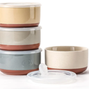 Ceramic Bowl with Lid: 20 oz Microwave Safe Porcelain Soup Containers for Food Storage, Meal Prep, Working Lunch, Picnic & Camping - 5-Inch Set of 4 Dipped Color & Speckle