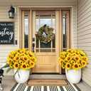 Artificial Sunflowers for Outdoors, 10 Bundles Fake Silk Sunflowers with Eucalyptus Leaves UV Resistant for Home Outside Front Door Porch Planters Garden Balcony Yard Patio Wedding Party Decor