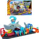 Hot Wheels City Track Set, Ultra Shark Car Wash with 1:64 Scale Color Reveal Toy Vehicle, Repeat Color-Change Feature, Storage