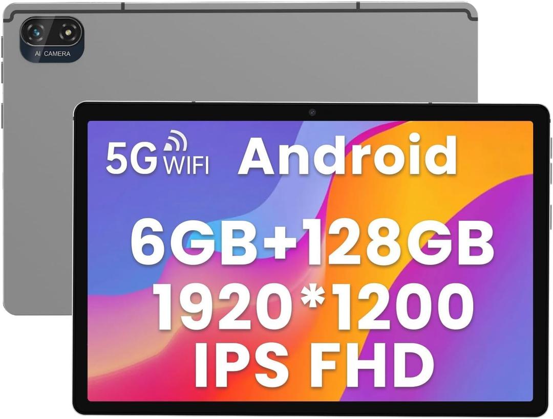 kinstone Android 12 Tablet with 128GB ROM+6GB RAM+1TB Extension, 10.1 Inch Tablet with Octa-Core, 1920x1200 FHD IPS Screen, 13+5MP Dual Camera, 6000 mAh Battery, 5G WiFi, Bluetooth 5.0