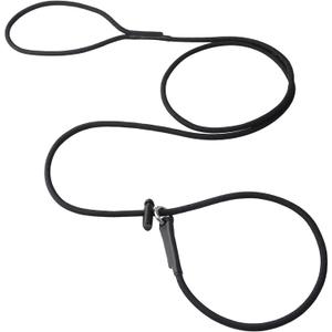 Slip Lead Dog Leash for Small & Medium Dogs, 1/4” x 6ft Sturdy Nylon Rope with Spring-Loaded Adjustable Stopper, Easy On/Off Training & Walking Slip Leash(Black, 6ft*1/4")