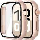 Misxi 2 Pack Tempered Glass Case Compatible for Apple Watch Series 11 (2025) Series 10 46mm, Hard PC Screen Protector Overall Protection Scratch-Resistant Cover for iWatch, 1 Rose Gold + 1 Transparent