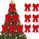 12 PCS Christmas Red Velvet Bow, 5x8 Inches Velvet PVC Christmas Tree Bows - Large Hanging Xmas Bows for Indoor Outdoor Decor, Wreath, Railing, Fences, Party Supplies & Gift Boxes (Red 1, 12 Pcs)