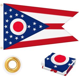 Ohio Flag 3x5 FT Outdoor, Double Sided Heavy Duty 210D Polyester Fabric, Embroidered Circle & Stars and 4 Rows Stitching Fly Ends with 2 Brass Grommets | State of Ohio OH Flag for Indoor Home Wall
