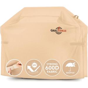 GrillTough Heavy Duty BBQ Grill Cover for Outdoor Grill, 52 Inch – Waterproof, Weather Resistant, UV & Fade Resistant with Adjustable Straps – Gas Grill Cover for Weber, Genesis, Charbroil, etc. Tan