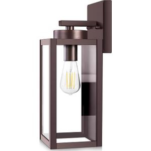 BesLowe Outdoor Wall Light Fixtures, Exterior Waterproof Wall Lanterns, Brown Porch Sconces Wall Mounted Lighting with E26 Sockets & Glass Shades, Modern Wall Lamps for Patio Front Door Entryway (12.8" (1-Pack), Oil-Rubbed Bronze)