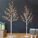 PEIDUO Set of 2 Lighted Birch Tree, Prelit White Christmas Tree, Light Up Artificial Trees with Dimmable & Timer, Twinkling Twig Tree with LED Lights for Home Decorations Outdoor Indoor Decor 5FT 6FT